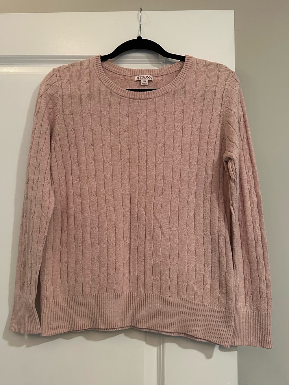 Merona Large Light Pink Cable-Knit Crew Neck Sweater